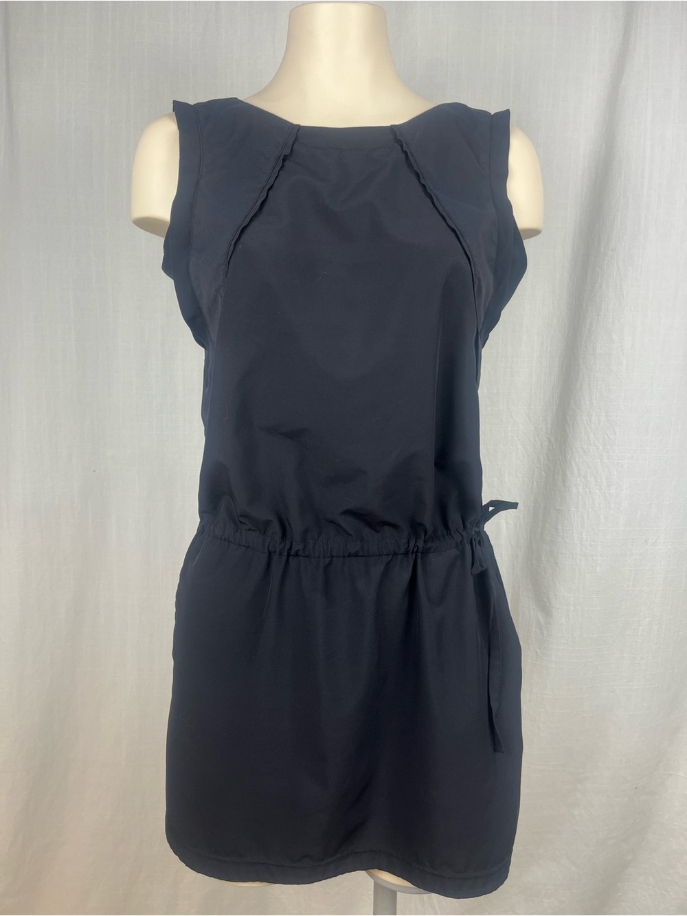 Indygena Sleeveless Black Mini Dress with Waist Tie